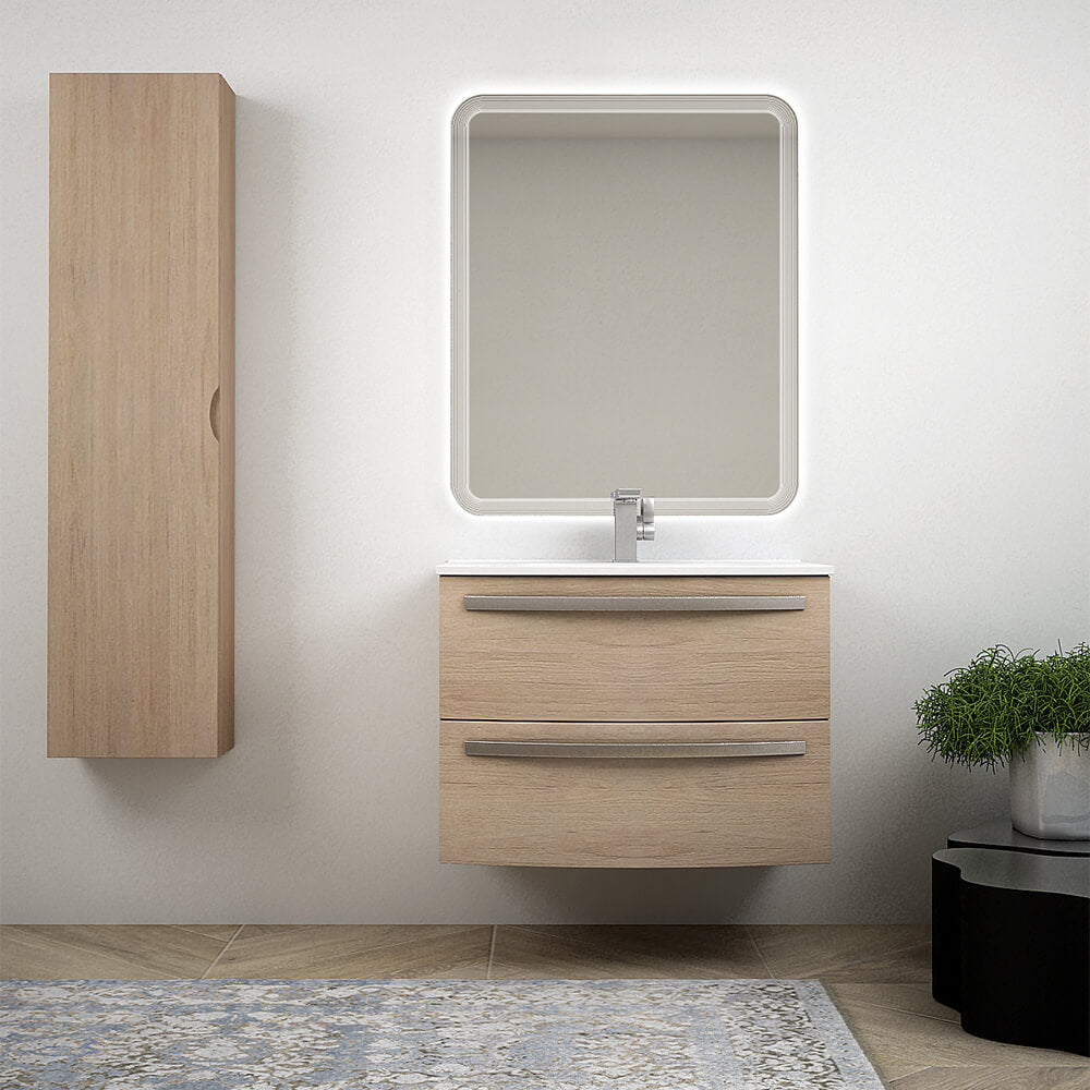 Mobile bagno rovere tabacco sospeso 75 cm design tondo - Berlino - Arcshop