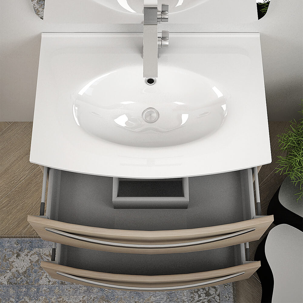 Mobile bagno rovere tabacco sospeso 75 cm design tondo - Berlino Arcshop