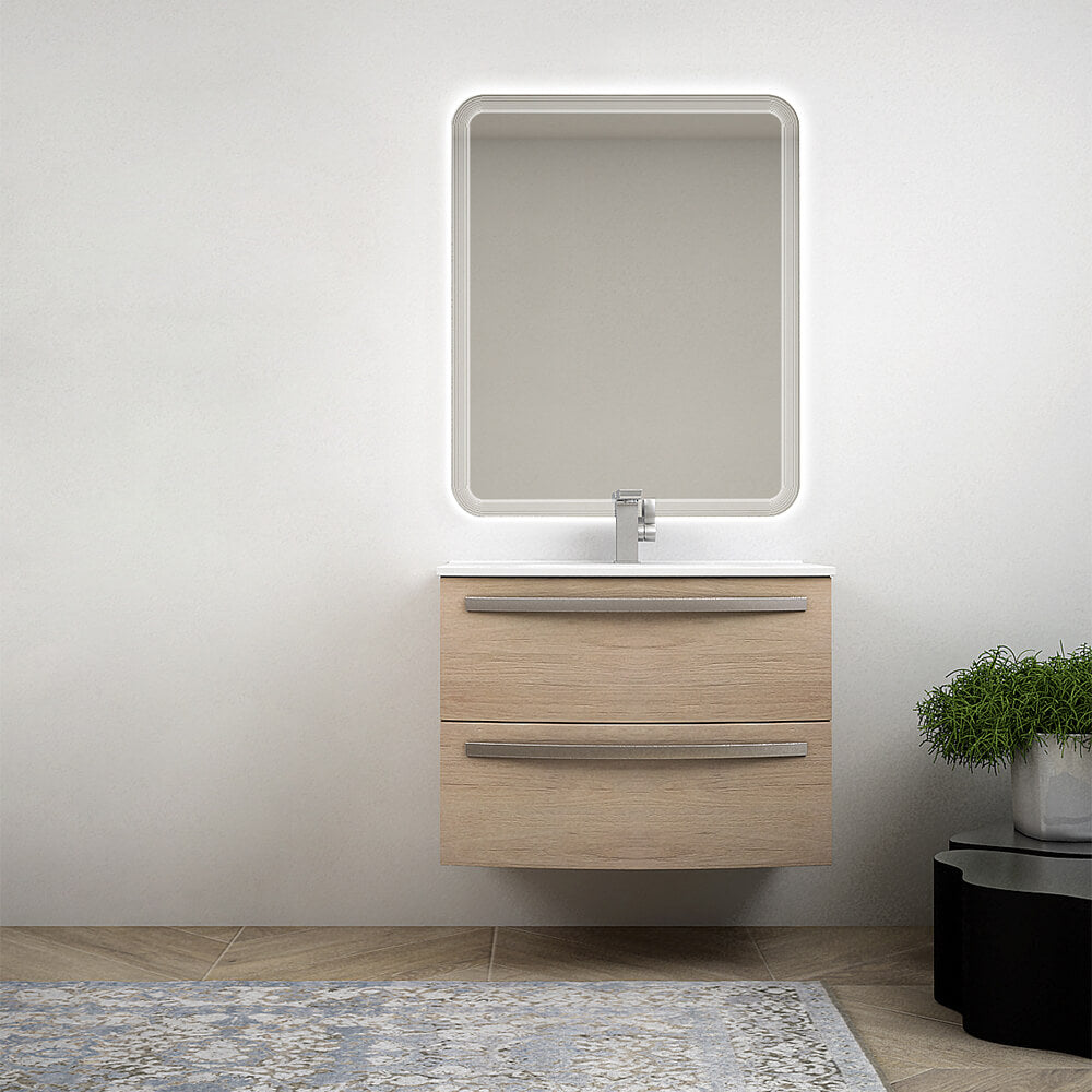 Mobile bagno rovere tabacco sospeso 75 cm design tondo - Berlino - Arcshop