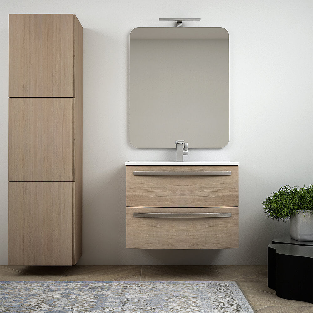 Mobile bagno rovere tabacco sospeso 75 cm design tondo - Berlino - Arcshop