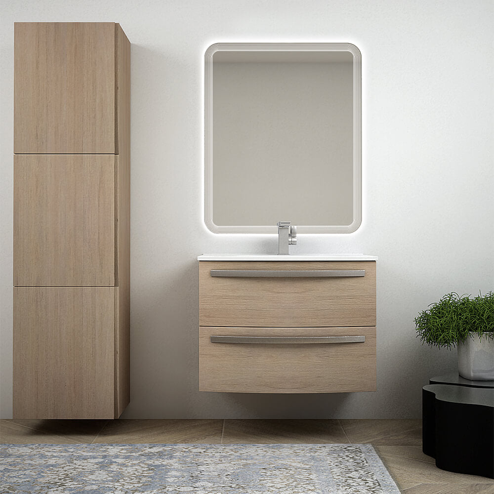 Mobile bagno rovere tabacco sospeso 75 cm design tondo - Berlino - Arcshop