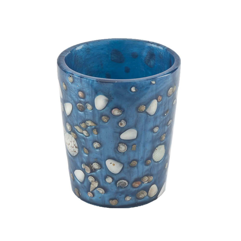 Bicchiere porta spazzolini Cipì Antille azzurro perla con inserti conchiglie Arcshop