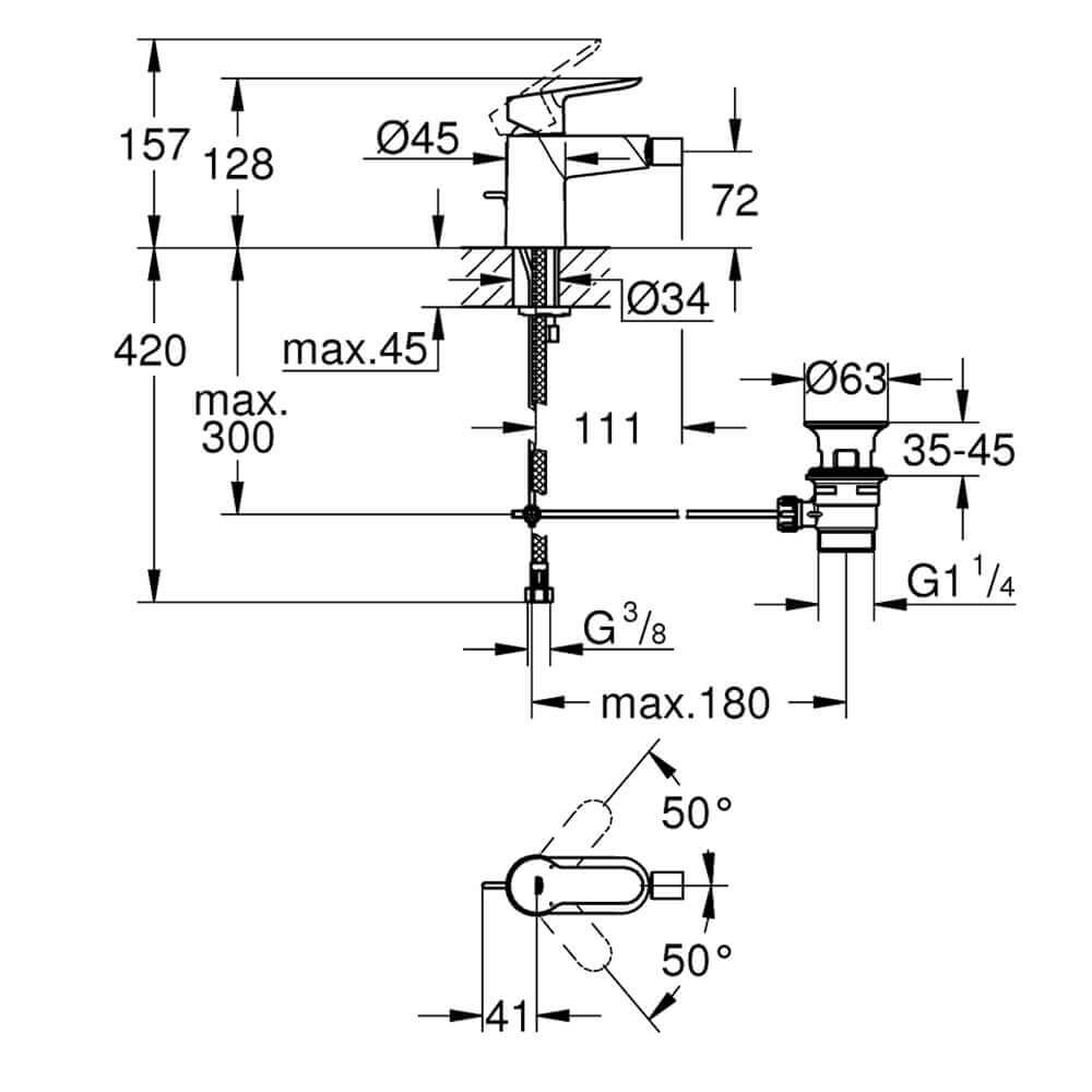 Grohe Bauedge - Miscelatore cromo per Bidet con piletta di scarico 23331000 Arcshop