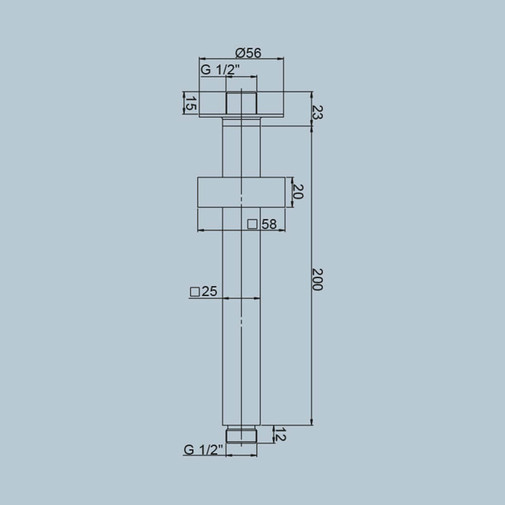 Braccio doccia a soffitto squadrato 2,5X2,5 cm con fissaggio rinforzato Jacuzzi | rubinetteria lunghezza 20 cm 1111070JA00 Arcshop