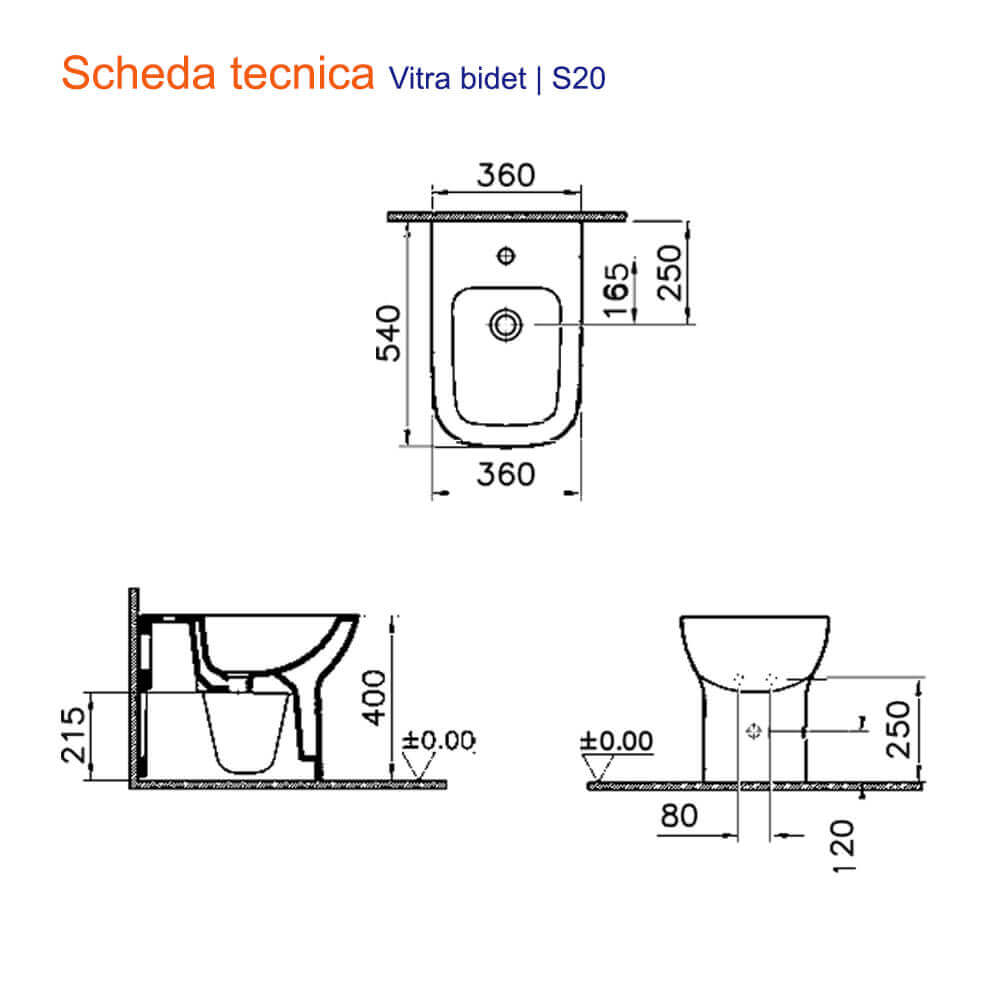 Coppia sanitari filomuro wc e bidet mod. S20 Vitra