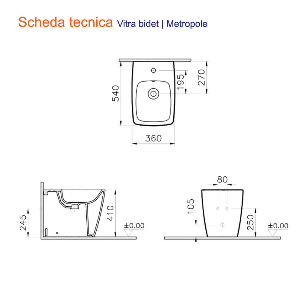 Vitra Metropole Bidet bianco opaco filo muro a terra Arcshop