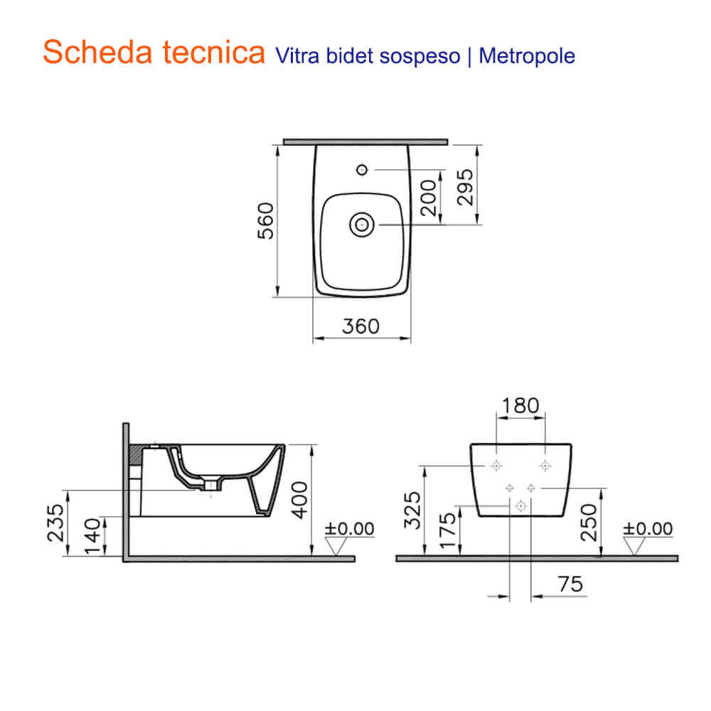 Bidet sospeso Vitra Metropole bianco opaco filo muro Arcshop