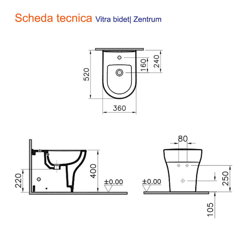 Bidet filo muro Zentrum di Vitra a terra Arcshop
