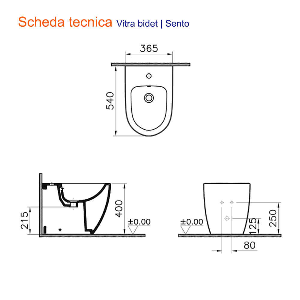 Bidet filo muro Vitra Sento a terra cod. 5986B003-0288 Arcshop