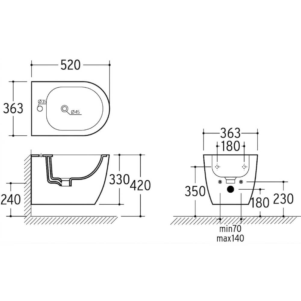 Sanitari Sospesi Rimless Alicante: Coppia WC e Bidet ad Ovetto Bianco Lucido