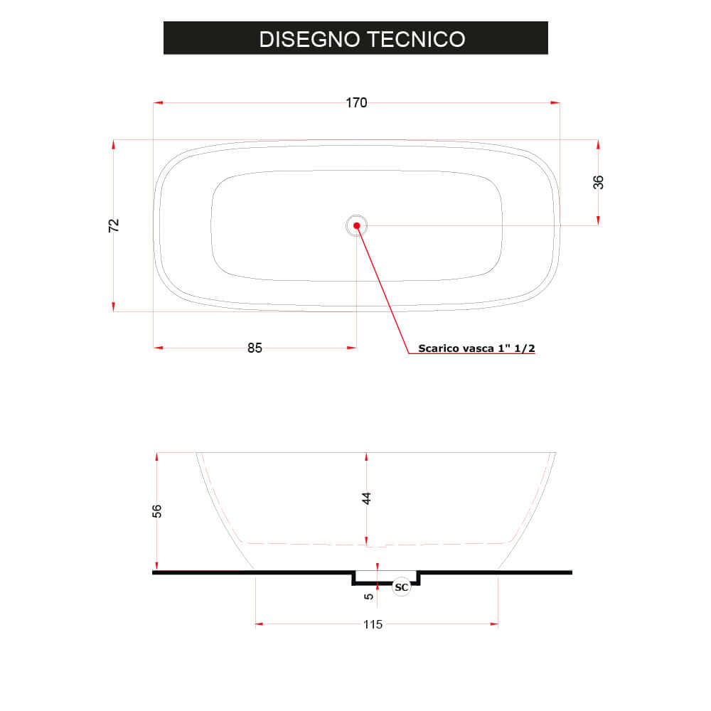 Vasca da bagno freestanding in solid surface bianco opaco o bianco lucido Mod. Brio Treesse Arcshop