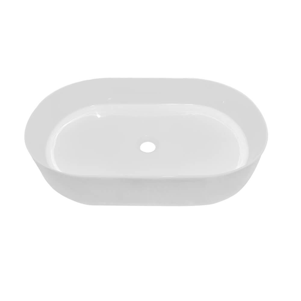 Lavabo da appoggio ovale 60 cm in ceramica bianco lucido