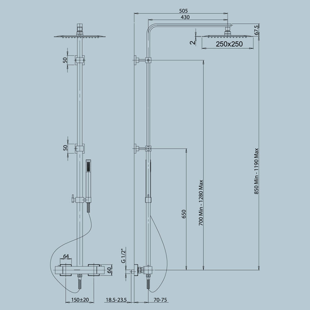 Colonna doccia Jacuzzi | rubinetteria Glint 96 soffione 25x25 cm con miscelatore termostatico ottone cromato 0IQ00199JA06 Arcshop