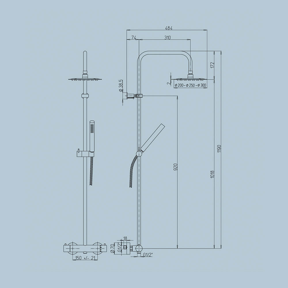 Colonna doccia Jacuzzi | rubinetteria Sunset 91 ottone cromato soffione diametro 20 cm con miscelatore termostatico 0SU00199JA01