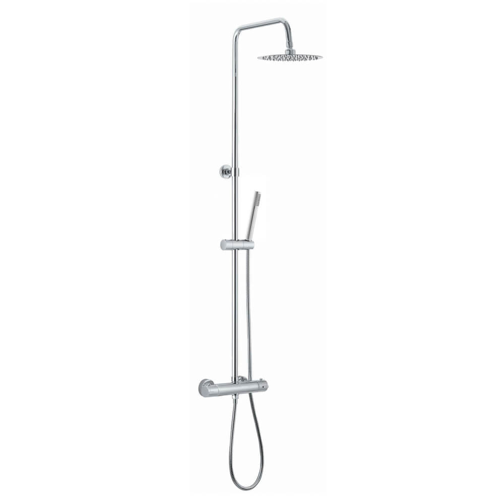 Colonna doccia tonda in acciaio regolabile con miscelatore termostatico doccetta monogetto e soffione ultra slim 25 cm
