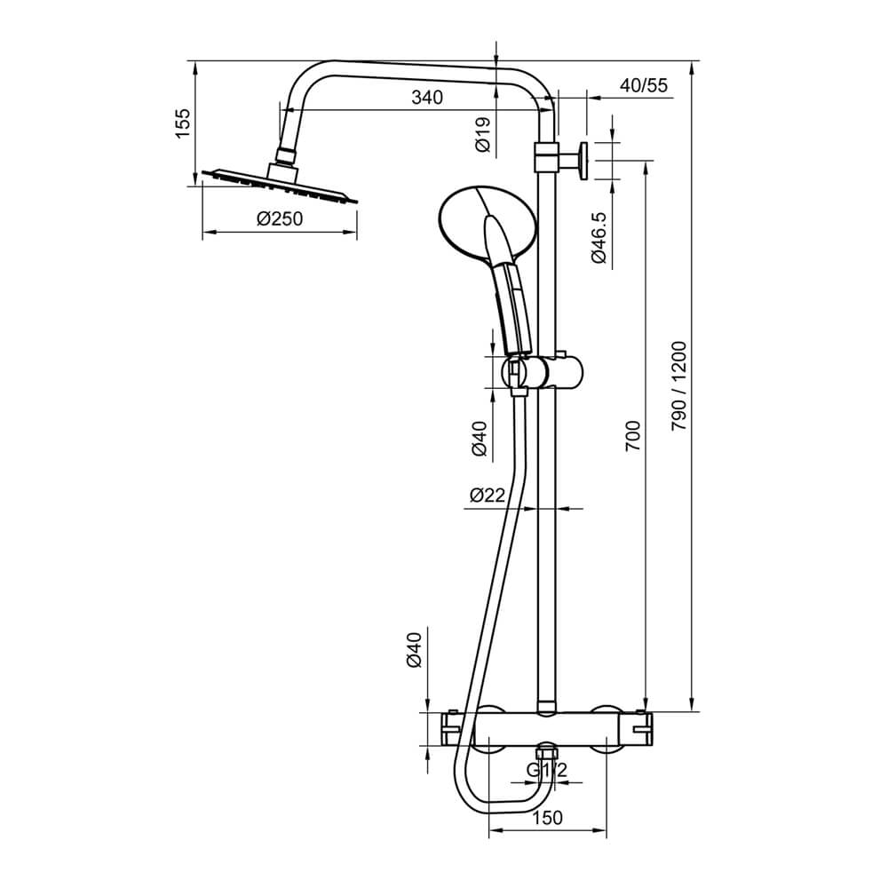 Colonna doccia tonda in acciaio regolabile con miscelatore termostatico doccetta 3 getti e soffione ultraslim 25 cm Arcshop
