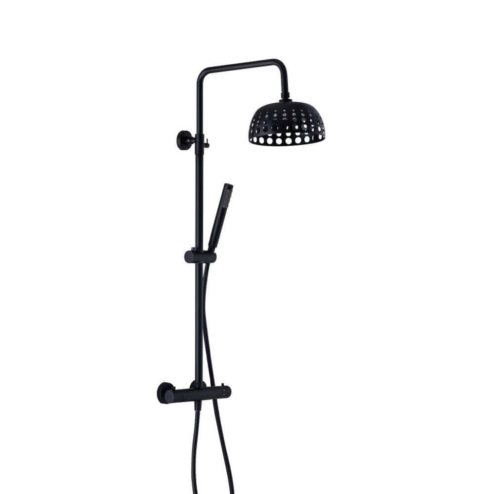 Colonna doccia termostatica con soffione di design e doccino color nero opaco