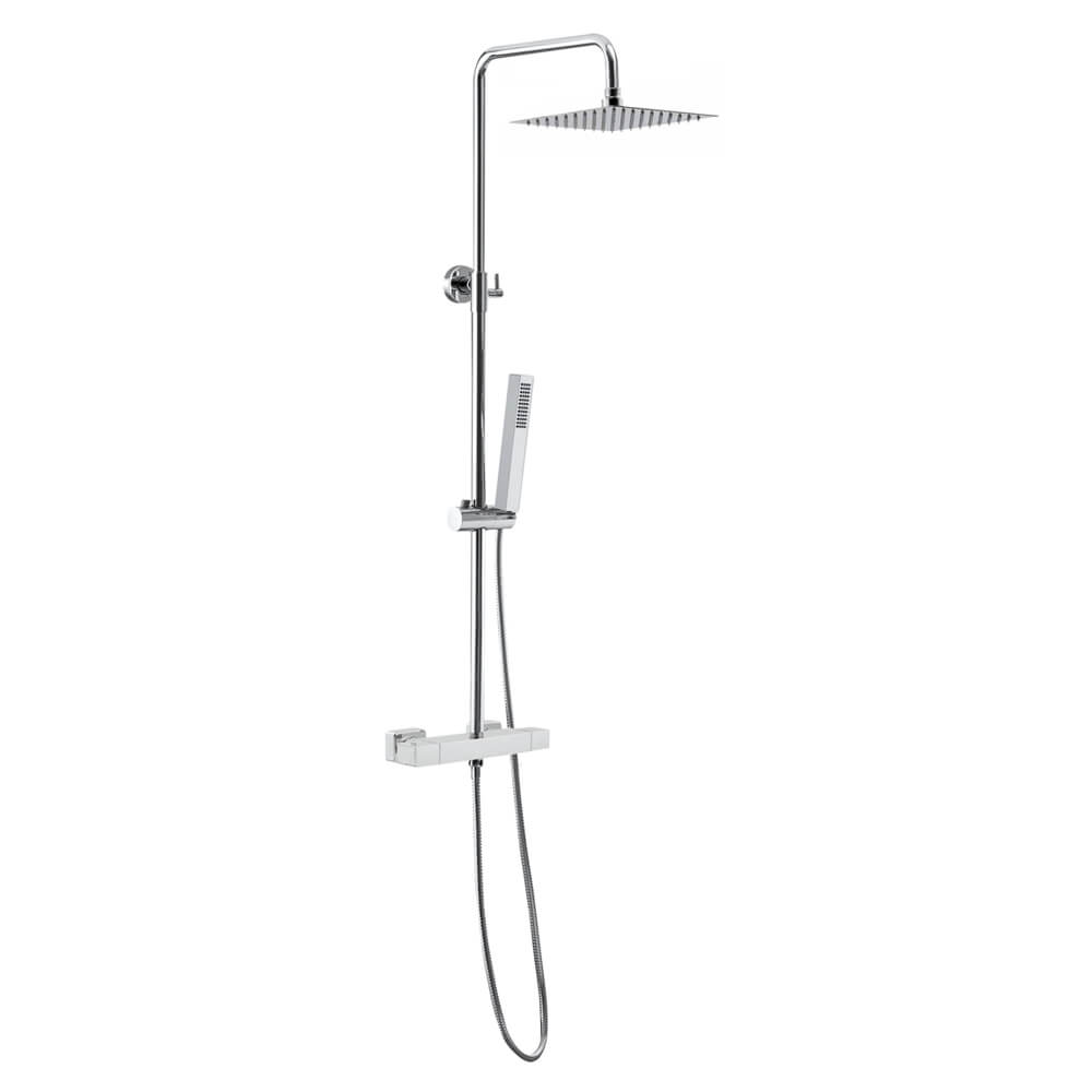 Colonna doccia tonda in acciaio regolabile con miscelatore termostatico doccetta anticalcare e soffione ultraslim 25X25 cm