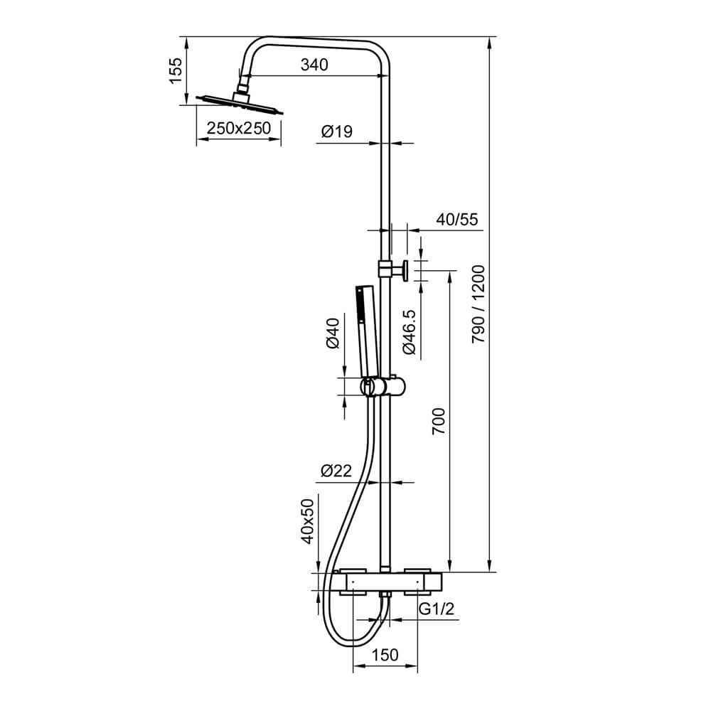 Colonna doccia tonda in acciaio regolabile con miscelatore termostatico doccetta anticalcare e soffione ultraslim 25X25 cm Arcshop