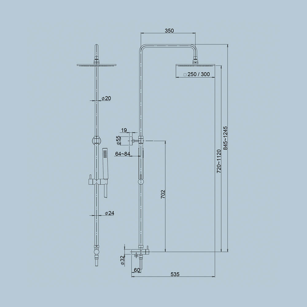 Colonna doccia Jacuzzi con altezza regolabile telescopica, deviatore a parete, doccetta e soffione COD 0SU00846JA00 Arcshop