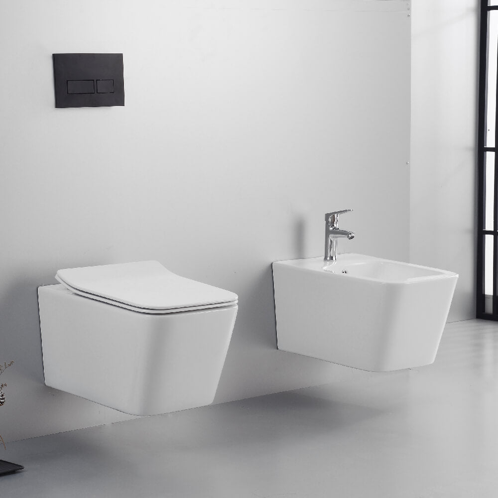 Coppia wc rimless e bidet sospesi forma squadrata Levanzo