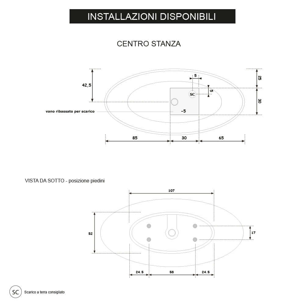 Vasca da bagno freestanding in solid surface bianco lucido o bianco opaco Mod. Carezza Treesse Arcshop