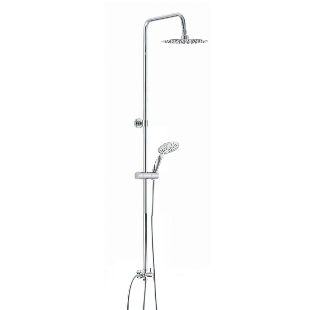 Colonna doccia tonda regolabile in acciaio con deviatore integrato doccetta 3 getti e soffione tondo ultra slim 25 cm Arcshop