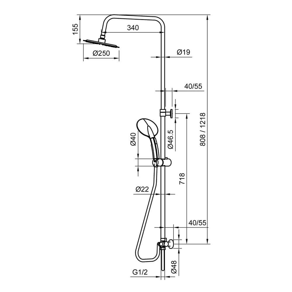 Colonna doccia tonda regolabile in acciaio con deviatore integrato doccetta 3 getti e soffione tondo ultra slim 25 cm Arcshop
