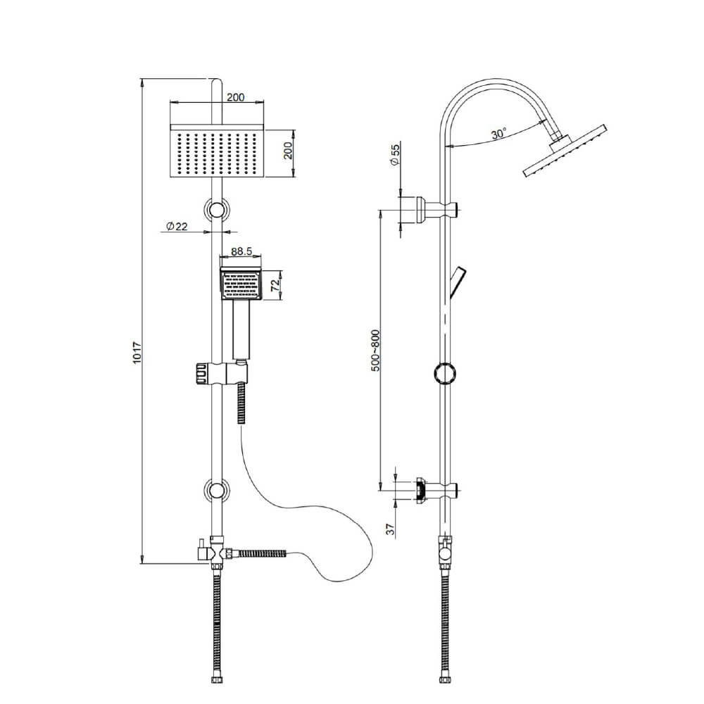 Colonna doccia Victor adattabile a fori preesistenti soffione quadrato 20x20 Arcshop