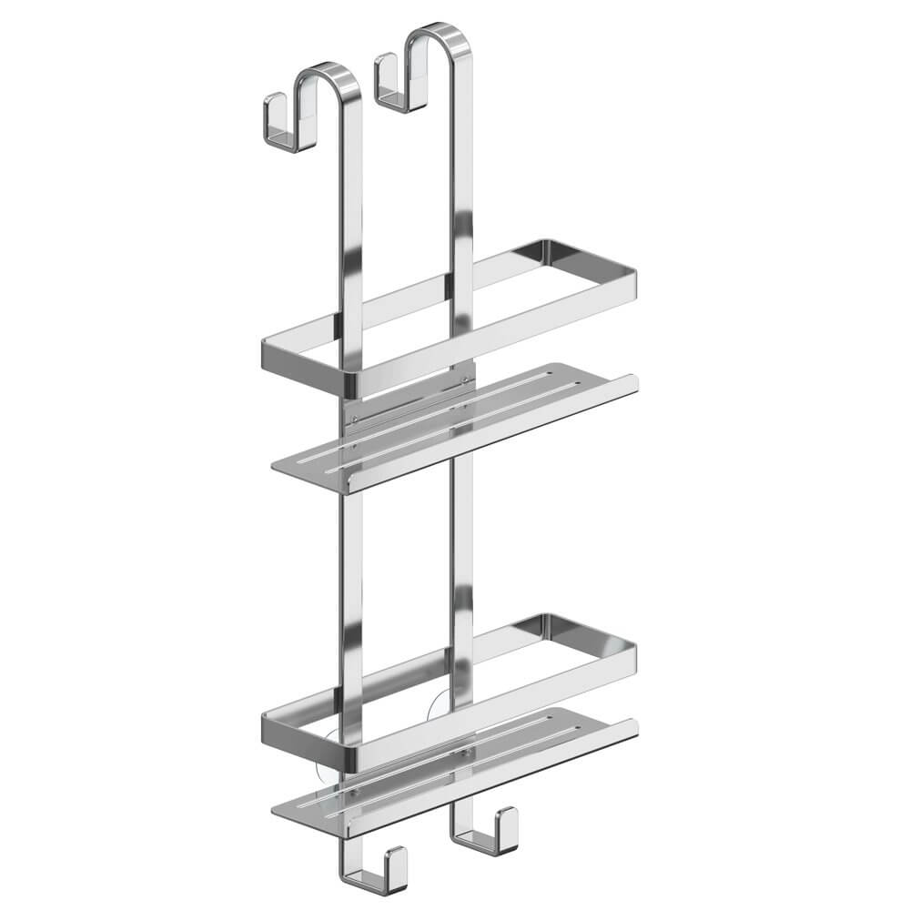 Mensole doccia da appoggio doppio ripiano con gancetti interni ed esterni acciaio Inox 304 Metaform Arcshop
