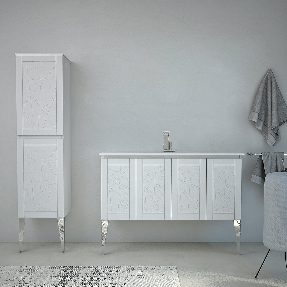 Mobile bagno Bianco opaco 120 cm con lavorazione a rilievo Denver Arcshop