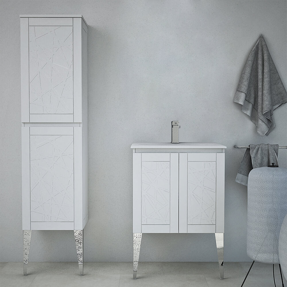 Mobile bagno bianco opaco a terra 60 cm con elegante design a rilievo Arcshop