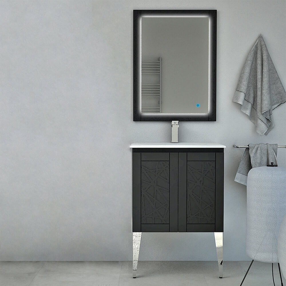 Mobile bagno finitura grafite a terra 60 cm con lavorazione a rilievo