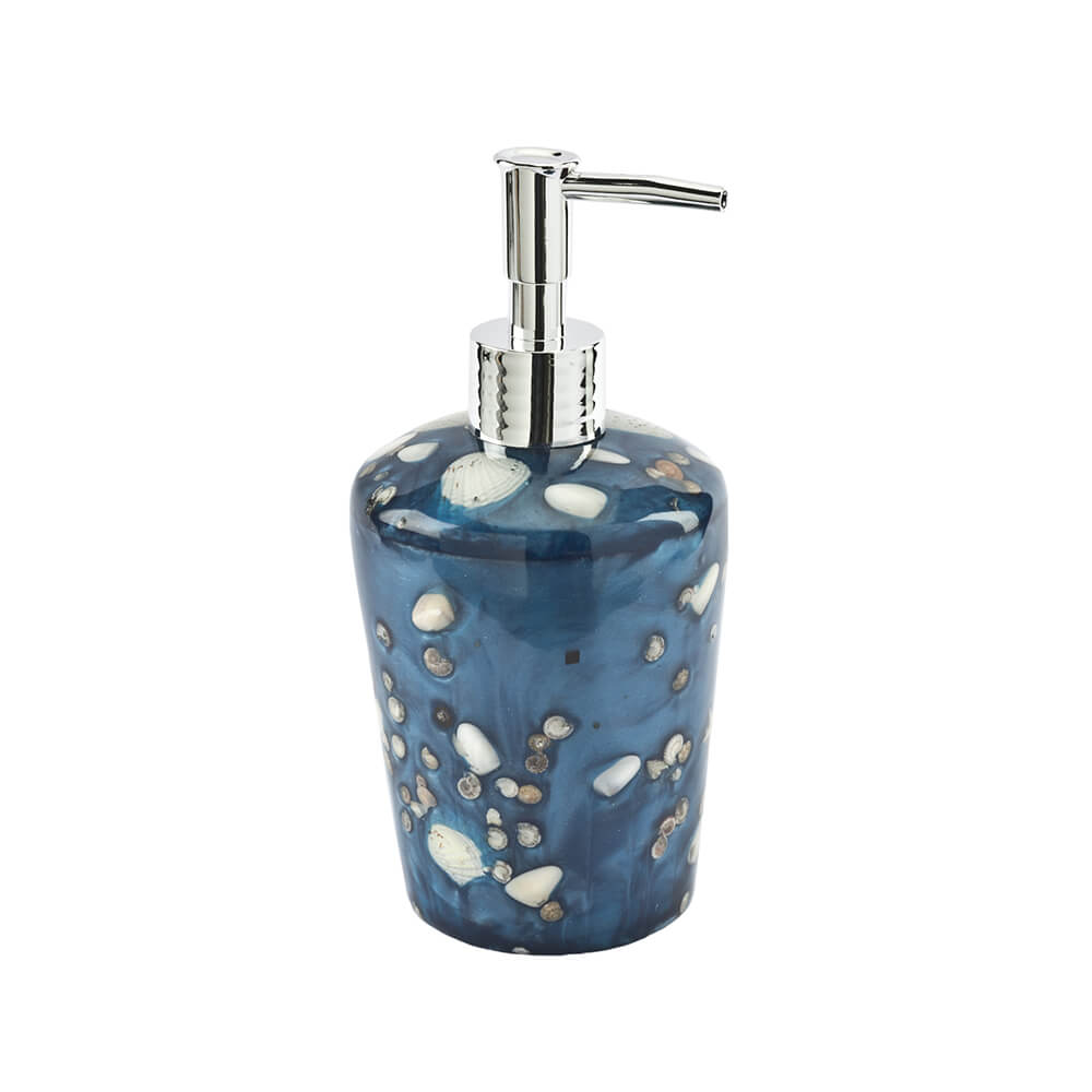 Dispenser da appoggio Antille azzurro perla con inserti conchiglie di Cipì Arcshop