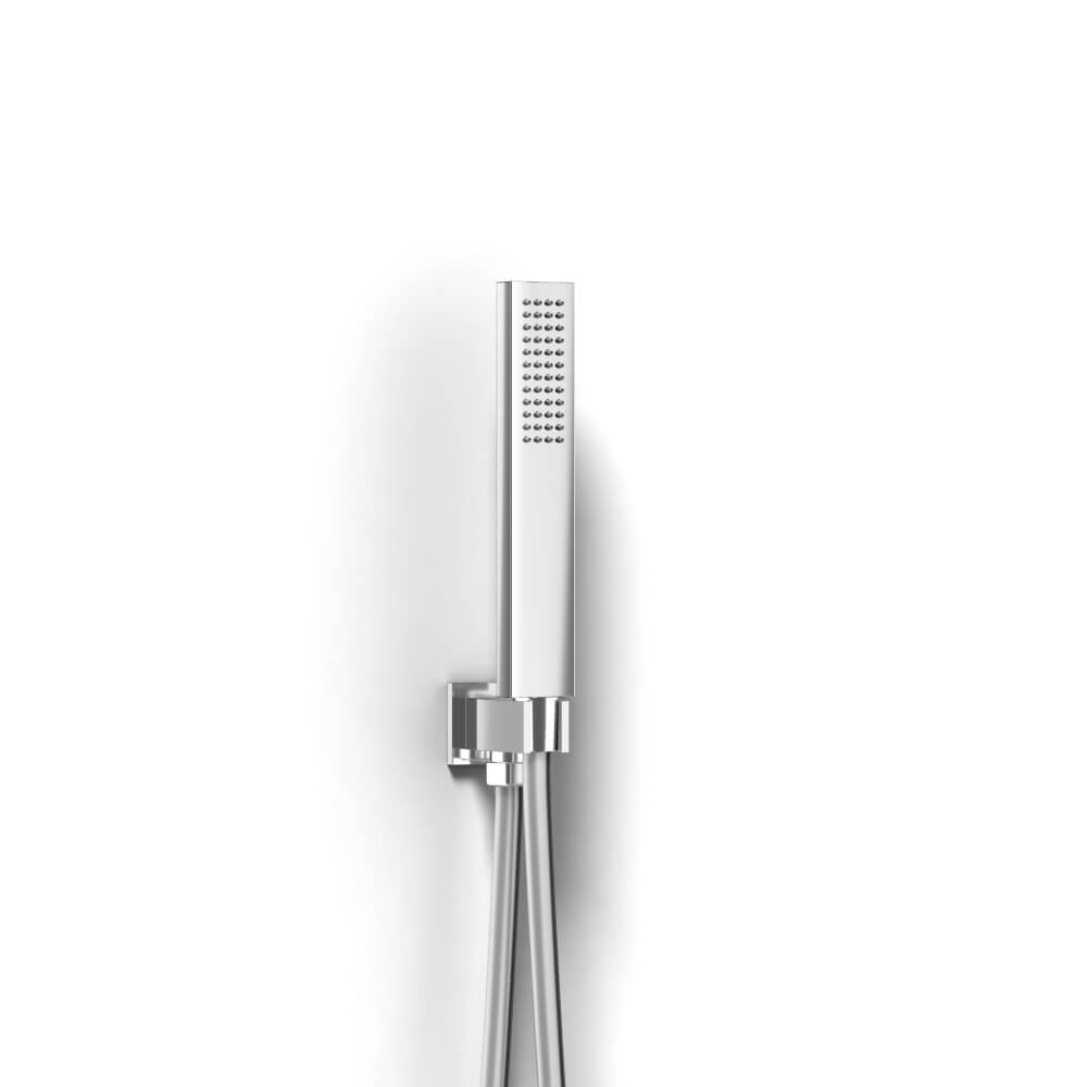 Kit Doccia Cromo con Soffione Quadrato 25x25 Slim, Braccio 35cm, Doccino e Presa Acqua in Ottone