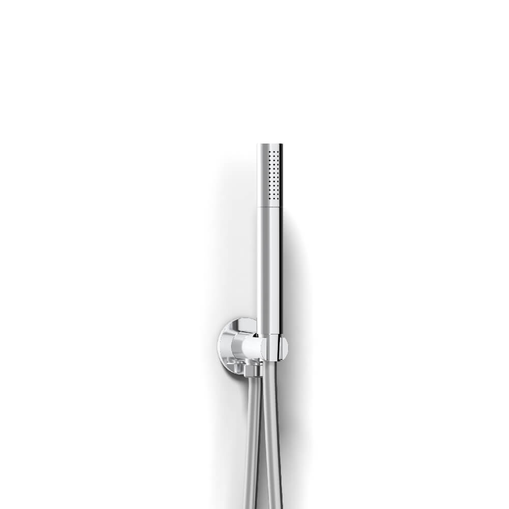 Kit Doccia Cromo con Soffione Tondo Ø 25 Slim, Braccio 35cm, Doccino e Presa Acqua in Ottone