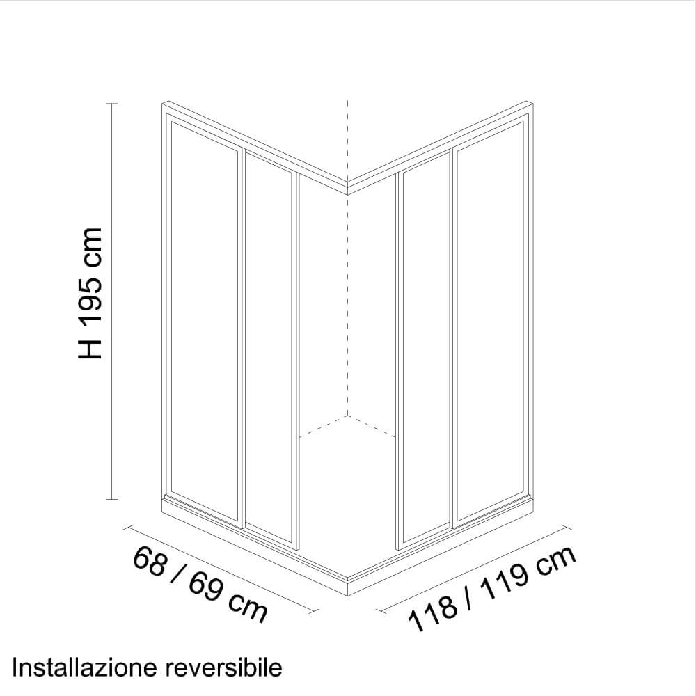 Box doccia 70X120 H195 da 6mm profilo in alluminio cromo e cristallo trasparente Arcshop