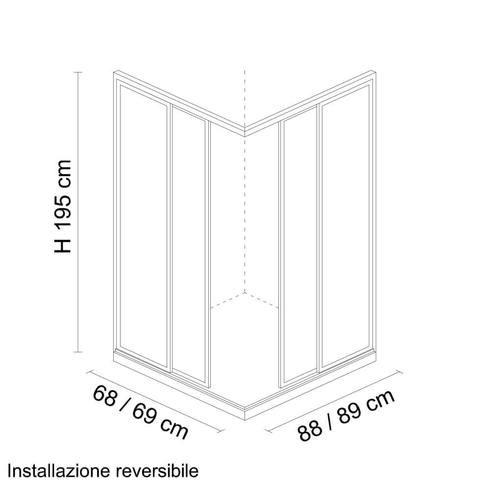 Box doccia 70X90 H195 da 6mm profilo in alluminio cromo e cristallo trasparente Arcshop