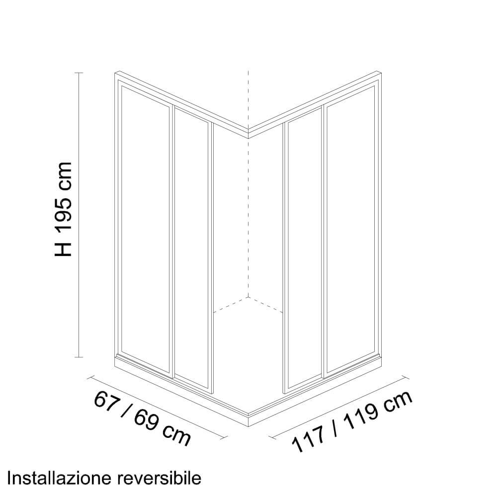 Box doccia 70X120 regolabile con profilo flat alluminio cromato cristallo trasparente 6 mm due ante scorrevoli h 195 Arcshop