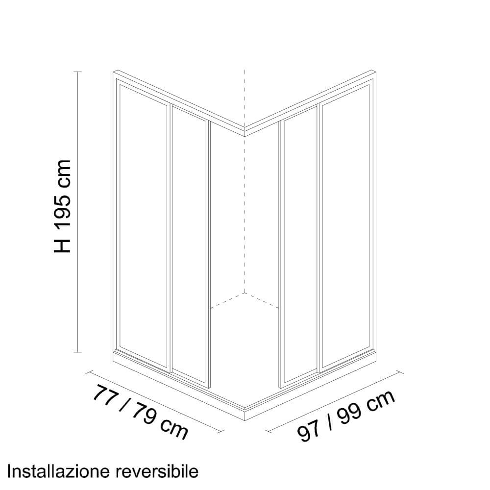 Box doccia 80X100 regolabile lastra cristallo 6 mm e profilo flat alluminio cromo due ante scorrevoli h 195 Arcshop