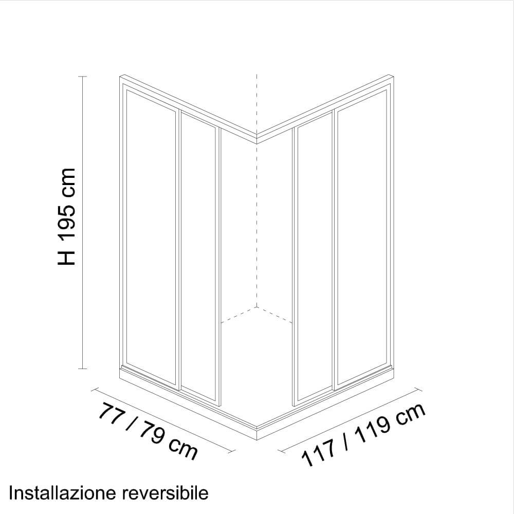 Box doccia 80X120 due ante scorrevoli lastra cristallo 6 mm profilo flat alluminio cromo regolabile h 195 Arcshop