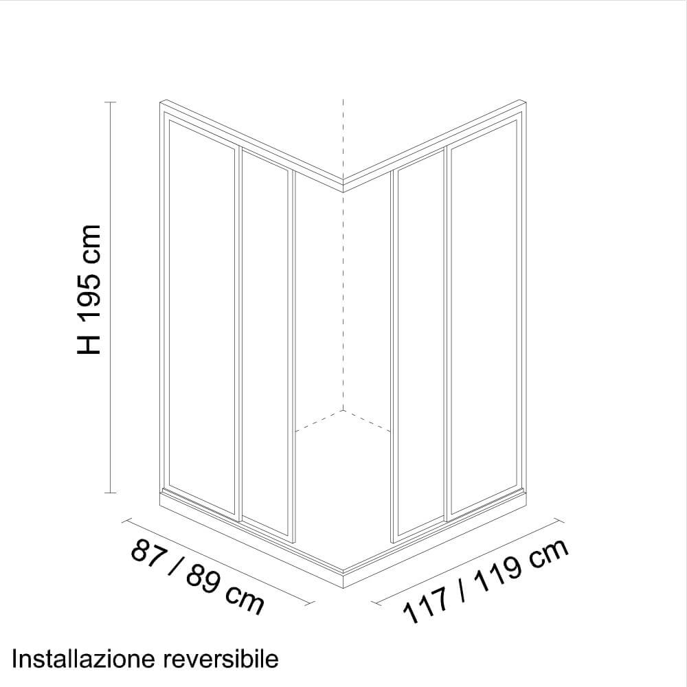 Box doccia 90X120 h 195 con profilo flat alluminio cromo lastra cristallo 6 mm due ante scorrevoli Arcshop