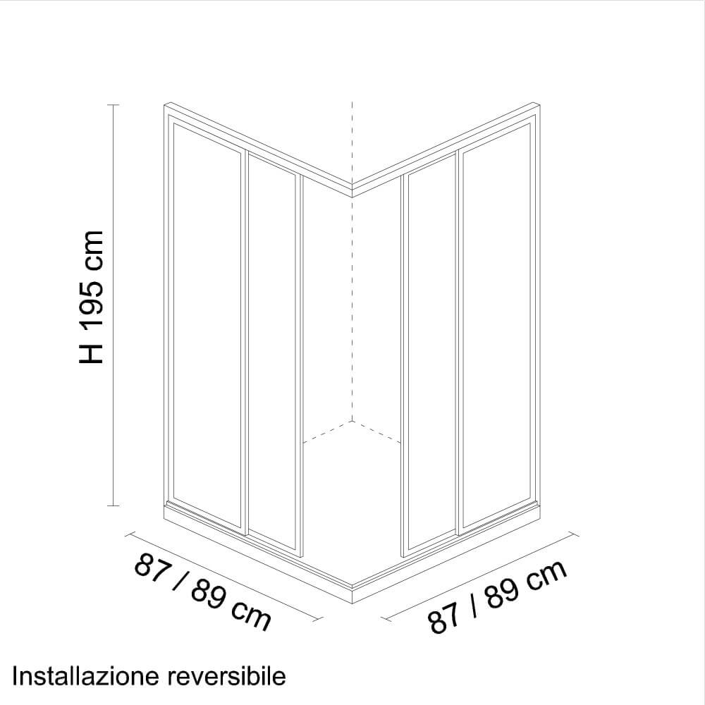 Cabina doccia due lati 90X90 regolabile lastra cristallo 6 mm e profilo flat alluminio cromo h 195 Arcshop