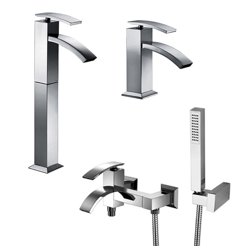 Set miscelatori lavabo alto + bidet + gruppo vasca Jacuzzi | rubinetteria Glint ottone cromato per piletta click clack