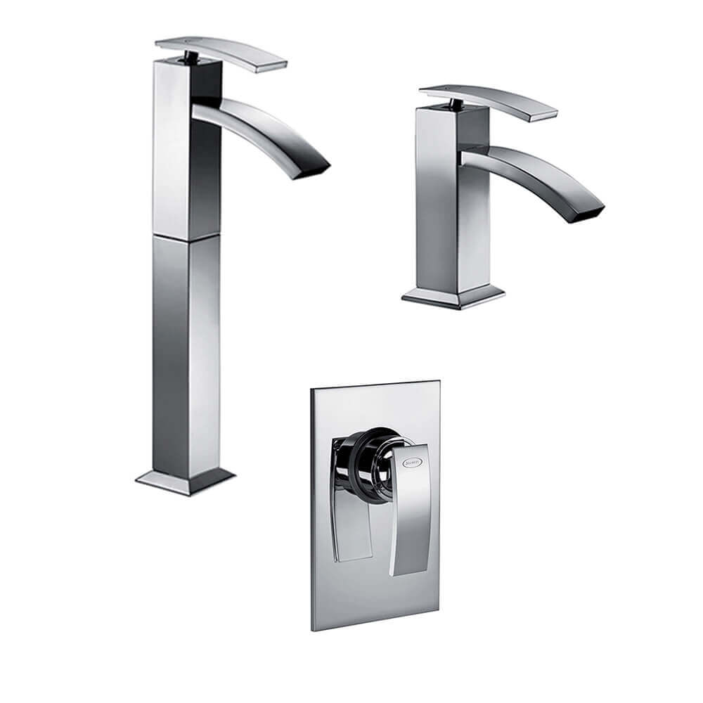 Set miscelatori lavabo alto + bidet + incasso doccia Jacuzzi | rubinetteria Glint ottone cromato Arcshop