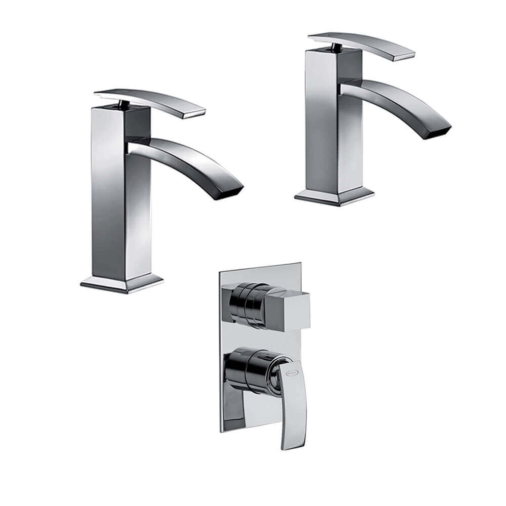 Set miscelatori lavabo + bidet + incasso doccia con deviatore Jacuzzi | rubinetteria Glint per piletta click clack
