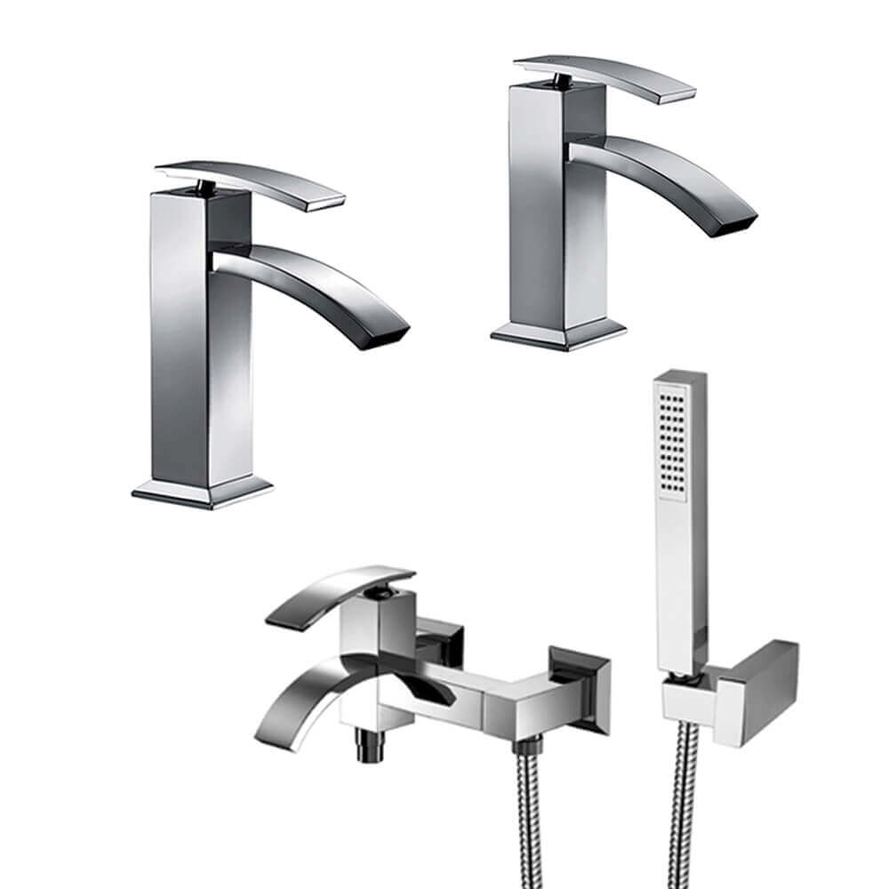 Set miscelatori lavabo + bidet + gruppo vasca Jacuzzi | rubinetteria Glint per piletta click clack