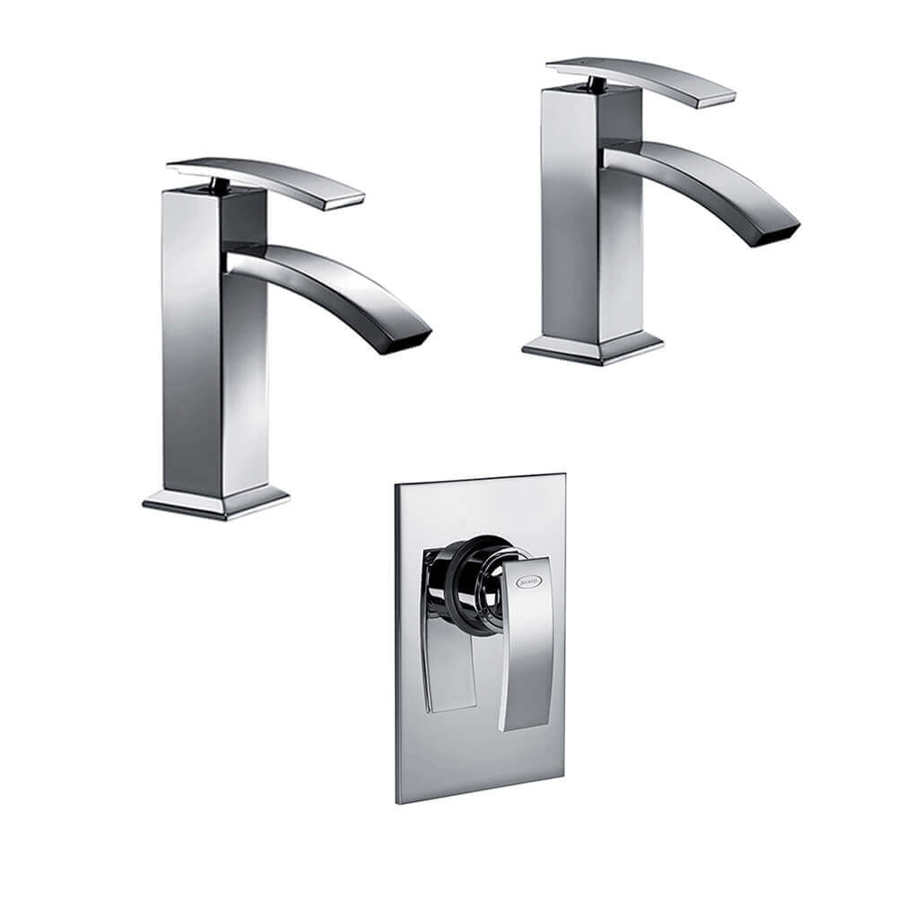 Set miscelatori lavabo bidet e incasso doccia Jacuzzi | rubinetteria Glint per piletta click clack