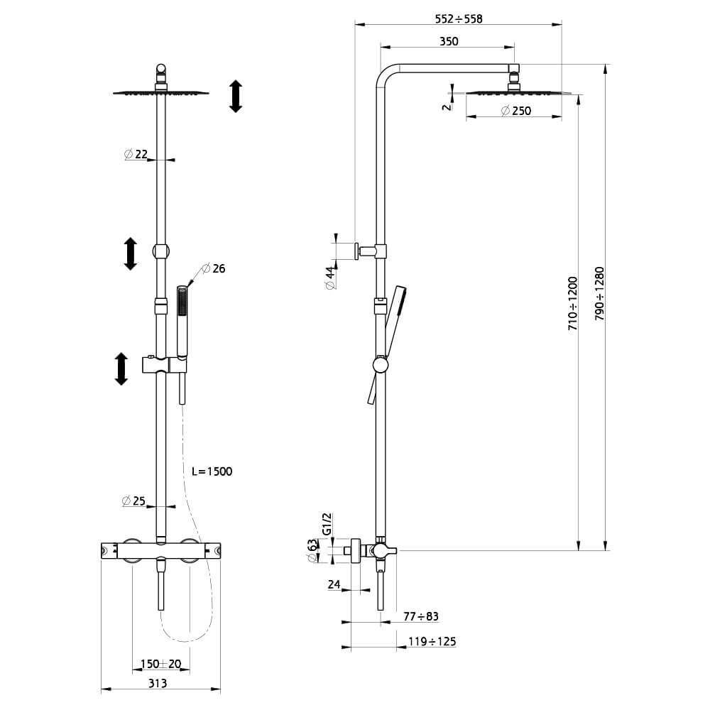 Colonna doccia Huber H2 termostatica con miscelatore a corpo freddo Arcshop