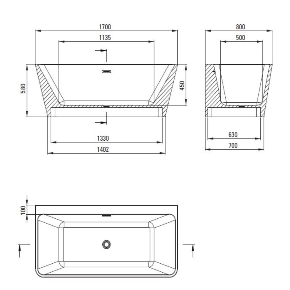 Vasca freestanding da bagno centrostanza o a parete 170 cm